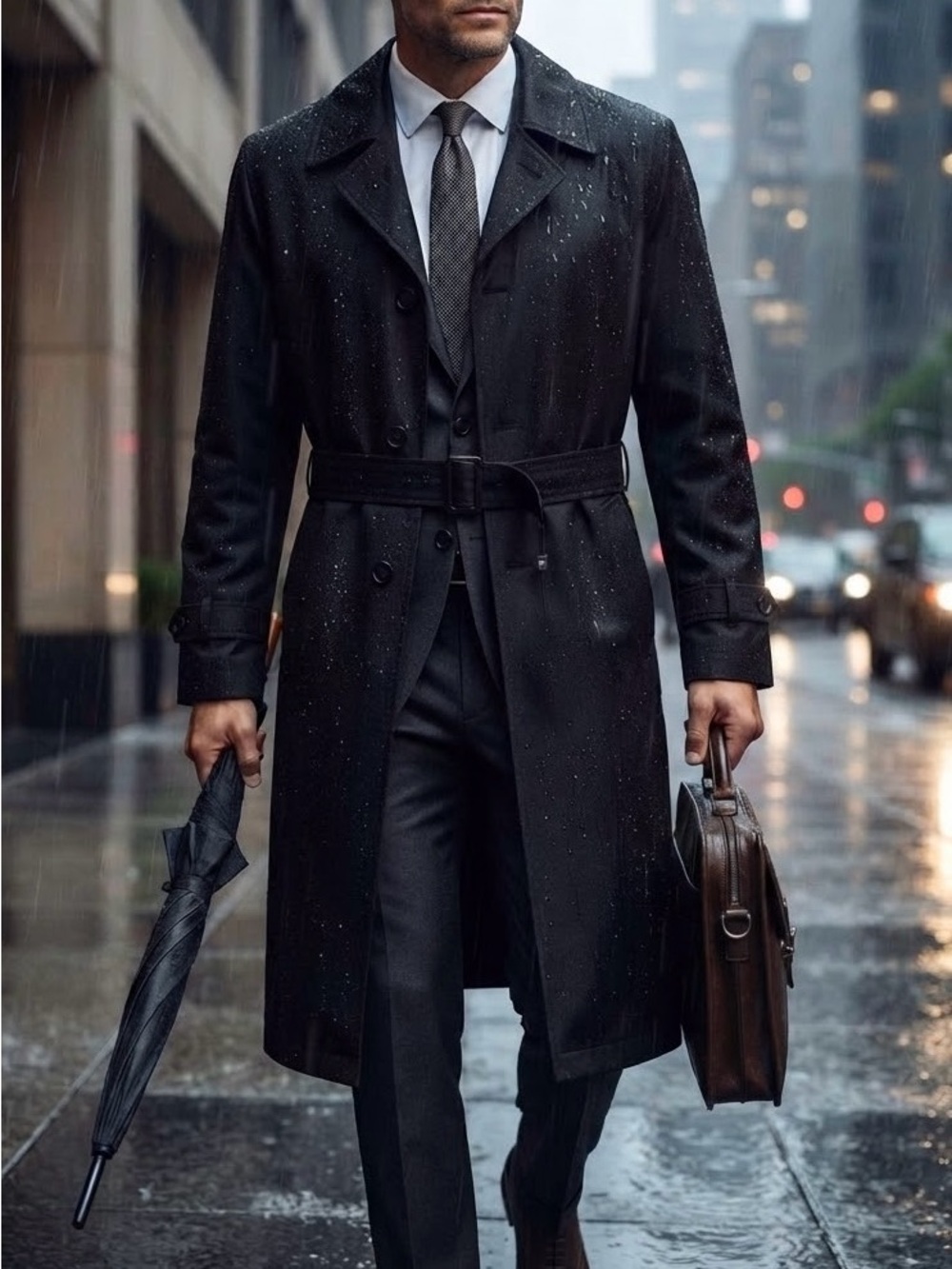 Moores NWT Men's Business Navy Blue Raincoat Trench Coat with Belt Size Reg 42